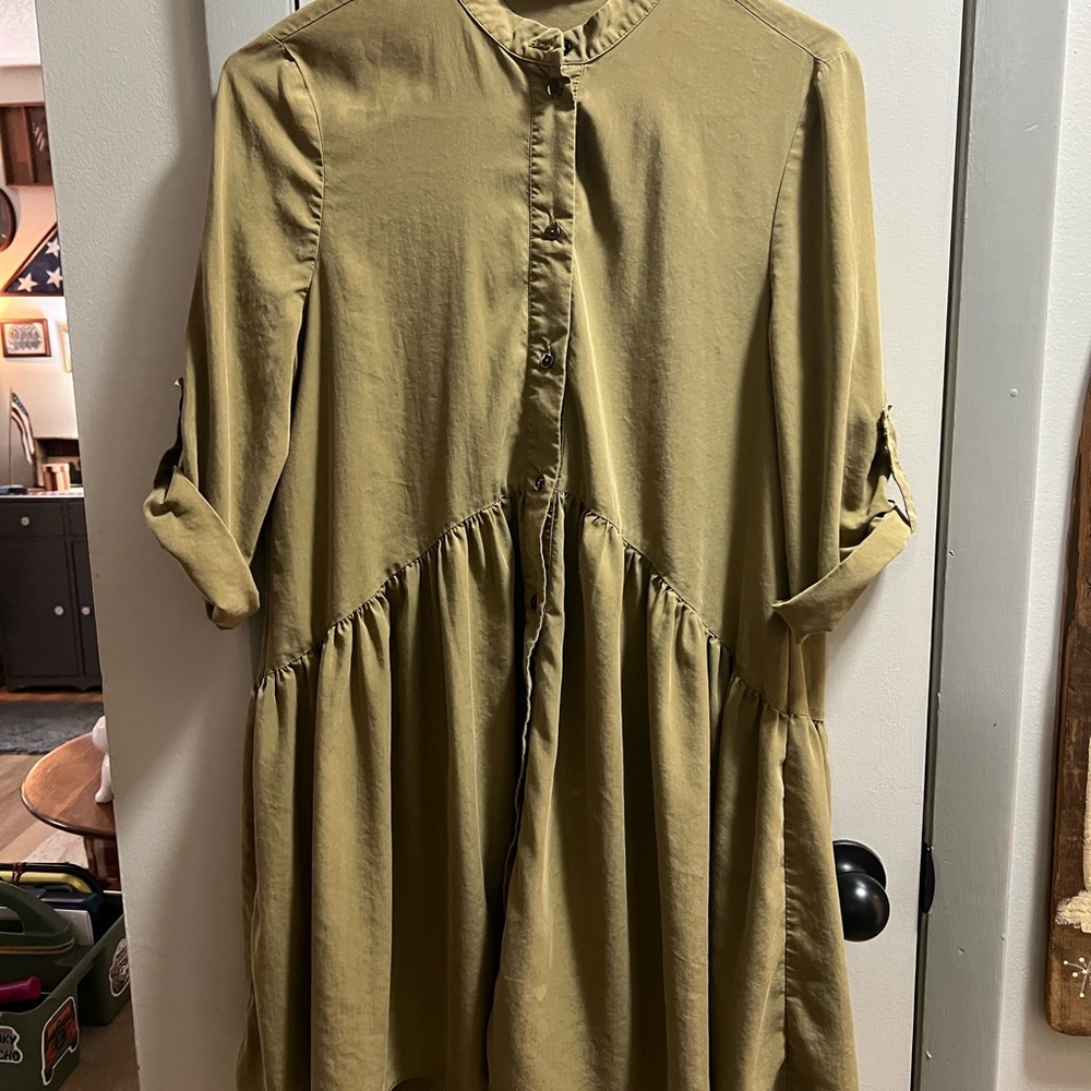 Zara Khaki Button-Up Blouse